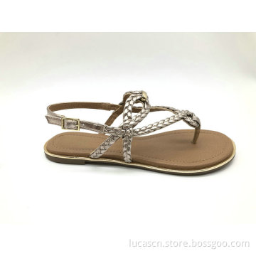 Ladies metallic pu woven upper sandal